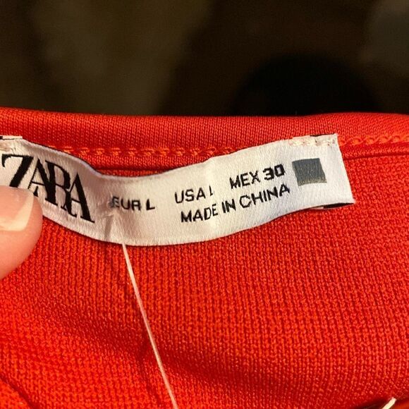 NWT Zara Front Ruched Sleeveless Orange Red Bodycon Mini Dress - Picture 5 of 11